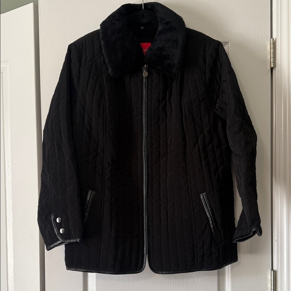 ESPIRIT Black Quilted Jacket with Faux Fur Collar Women’s Size 2X